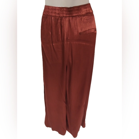 FRNCH Paris Women's Elastic Pull On Pocket Rust Brown Wide Leg Pants Size XL - Picture 9 of 9